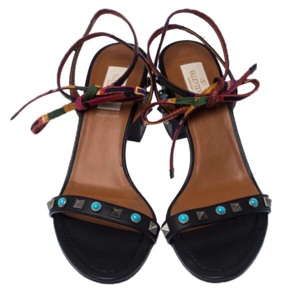 Valentino Black Suede Multicolored Rockstud Sandals 👡 - Picture 9 of 13